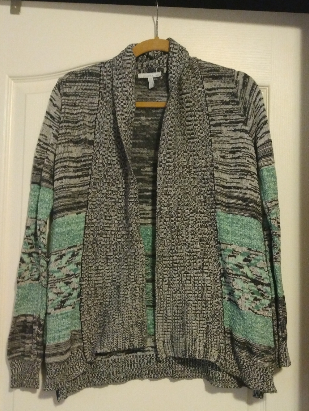 O'Neil Green Black & White Open Front Cardigan Shrug Duster Sz XS